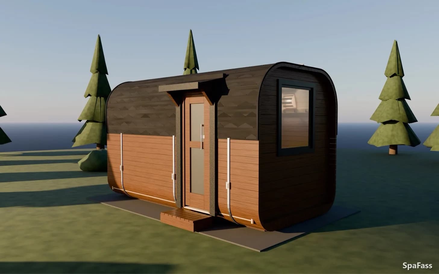 Visualisierung: QuadroSauna mit seitlichem Eingang; Blender-Rendering